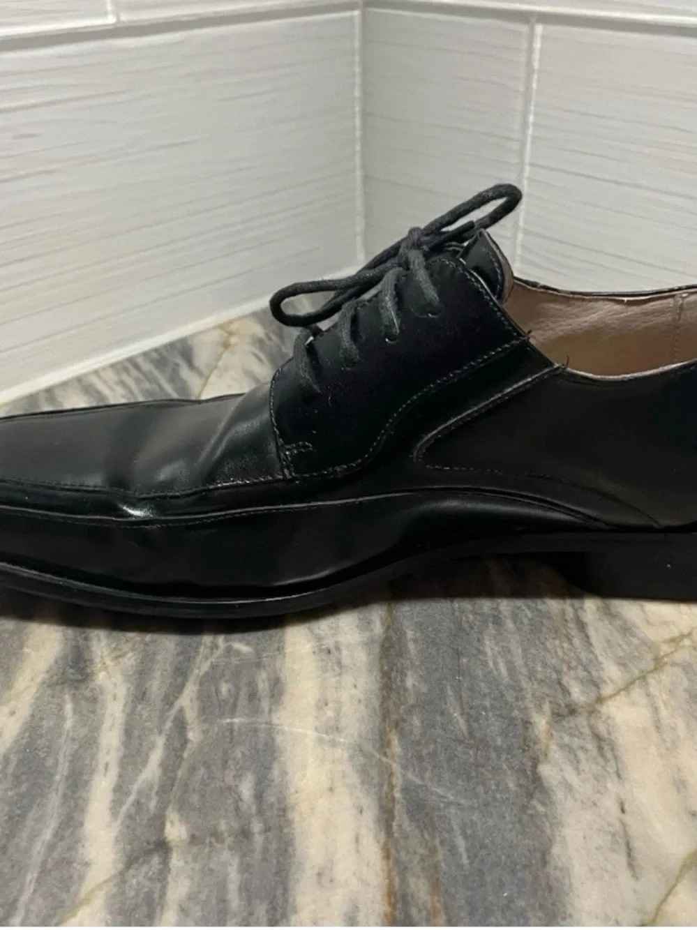 Stacy Adams Mens Black Leather Dress Shoes Lace Up Oxfords Square Toe Size 10 M